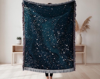 Starry Sky Woven Blanket, cosmic abstract tapestry throw, moody wall decor, space lover gift, Wall Tapestry, Home Decor, Art Blanket