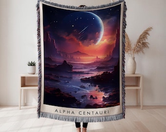 Alpha Centauri Woven Blanket, Celestial Planet Illustration Tapestry Throw, Space Decor, Astronomy Enthusiast Gift, Wall Tapestry