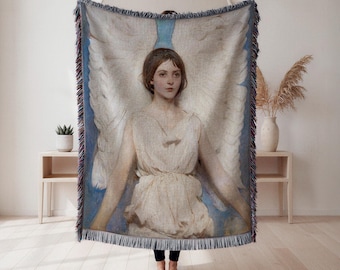 Manta tejida con ángel, manta artística de ángel guardián, decoración con retrato femenino etéreo, decoración espiritual para el hogar, tapiz para dormitorio, regalo religioso