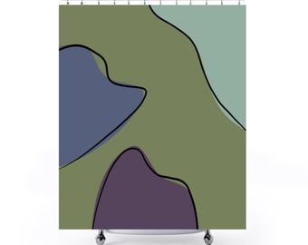 Abstrakter Duschvorhang | Bunte Formen | Geometrisches Badezimmer | Moderne Kunst | Mutiges Design | Einzigartiges Badezimmer Dekor