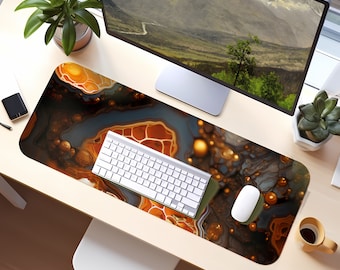 Tapis de bureau esthétique, tapis de souris abstrait, tapis de bureau gaming bronze, grand tapis de souris gaming XXL