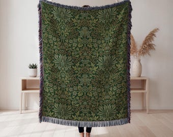 Floral damask woven blanket, botanical vine pattern, home decor gift, Wall Tapestry, Home Decor, Art Blanket