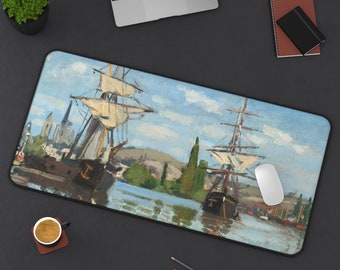 Nautical Desk Mat, Claude Monet Desk Mat, Blue Mousepad, Monet Decor, Monet Gift, Claude Monet Art, River Landscape, Office Decor