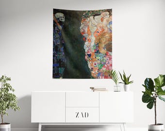 Death Tapestry, Gustav Klimt Tapestry, Death and Life, Klimt Wall Art, Death Decor, Klimt Wall Tapestry, Klimt Decor, Aesthetics Tapestry