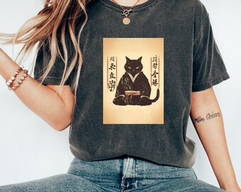 Tshirt Design | Black Cat Kimono | Japanese Calligraphy | Artistic Tshirt | Unique Print | Fashion Tee