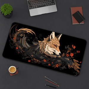 Fox Schreibtischunterlage Japanisches Mousepad Schwarz und Weiß, Japanische Ästhetische Gaming Schreibtischunterlage, XXL große Gaming Schreibtischunterlage Mauspad Bild 4