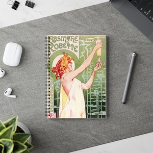 Art Nouveau Notebook | Vintage Notebook | Alcohol Notebook | Mid Century | Spiral Notebook | Retro Journal | Hardcover Notebook