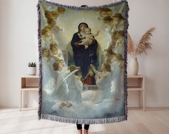Bouguereau The Virgin with Angels Woven Blanket, Madonna and Child Art Tapestry Throw, Religious Decor, Art Lover Gift, Wall Tapestry