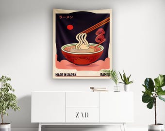 Ramen Tapestry | Japanese Tapestry | Ukiyo-e Tapestry | Mid Century | Japanese Wall Art | Fine Art Print | Vintage Tapestry