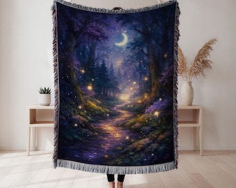 Magical Forest Woven Blanket, Enchanted Landscape Tapestry Throw, Fantasy Decor for Home, Nature Lover Gift, Cottagecore Tapestry