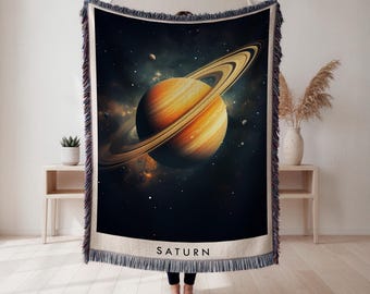 Saturn Woven Blanket, cosmic space tapestry throw, celestial wall decor, astronomy gift, Wall Tapestry, Home Decor, Art Blanket