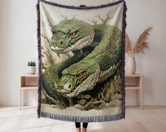 tweekoppige slang geweven deken, reptiel wanddecor, cadeau slangenliefhebber, gothic boho plaid, decor dieren in het wild dieren kunst, wandtapijt