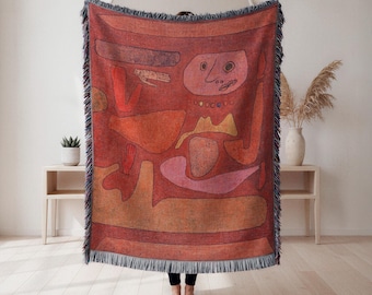 Abstract Shapes Woven Blanket, bold red abstract art tapestry throw, modern statement wall decor, art lover gift, Wall Tapestry, Home Decor