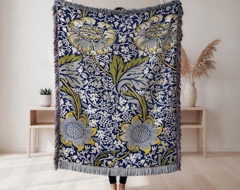 Coperta tessuta William Morris, motivo botanico floreale, regalo per la casa, arazzo da parete, arredamento per la casa, coperta artistica