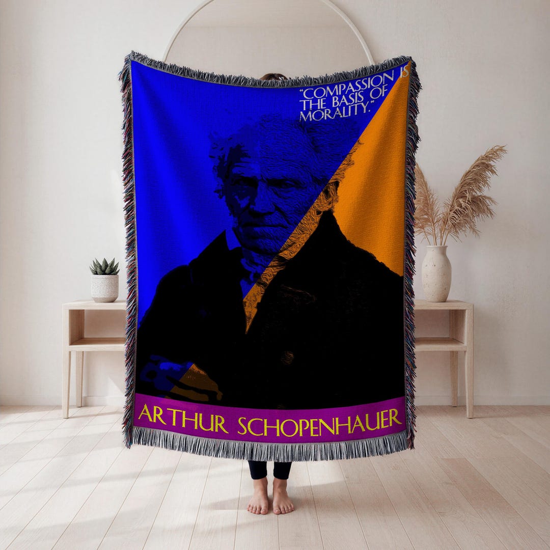 Arthur Schopenhauer Portrait Woven Blanket, Compassion is the Basis of ...
