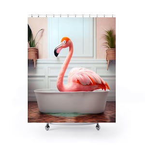 Flamingo Shower Curtain | Pink Bird Decor | Tropical Bathroom | Bathtub Curtain | Watercolor Flamingo | Fun Decor