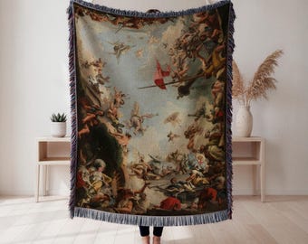Cherub woven blanket, baroque fresco art design, decorative home decor gift, Wall Tapestry, Home Decor, Art Blanket