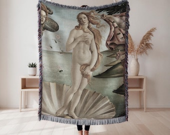 Manta tejida de Sandro Botticelli "El nacimiento de Venus", decoración de arte renacentista, arte mural de mitología clásica, decoración del hogar de la diosa Venus