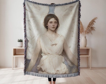 Angel Woven Blanket, Classical Figure Composition Tapestry Throw, Spiritual Home Decor, Art Lover Gift, Wall Tapestry, Home Decor