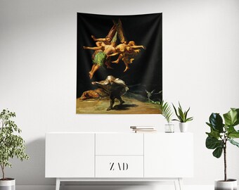 Witch Tapestry, Dark Tapestry, Francisco Goya Art, Flight Witches Sabbath, Gothic Tapestry Decor, Vintage Tapestry Art, Witch Decor