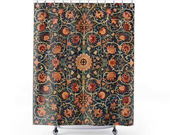 William Morris duschdraperi | Blommönster | Vintage badrumsinredning | Elegant duschdraperi | Naturinspirerad