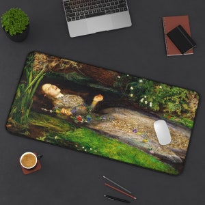 Desk Mat, Ophelia Painting, Moody Art, Art Mousepad, Art Desk Mat, Boho Desk Mat, Vintage Decor, Female Art, Office Decor