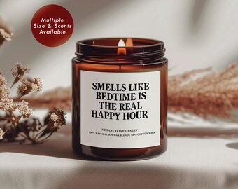 Lustiges Kleinkind Mama Geschenk, Duftende Sojakerze (Bernsteinfarbenes Glas), Gute Nacht & Happy Hour, neue Mama Wohnkultur