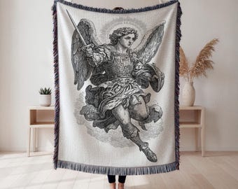 Manta tejida de ángel, tapiz de figura clásica, decoración religiosa para el hogar, regalo cristiano, tapiz de pared, decoración del hogar, manta artística