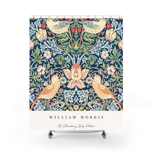 William Morris Shower Curtain | The Strawberry Thief Pattern | Art Nouveau Bathroom | Vintage Decor | Bird Design
