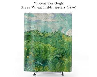 Van Gogh Shower Curtain, Vintage Shower Curtain, Green Shower Curtain, Landscape Shower Curtain, Landscape Painting, Van Gogh Bathroom Decor