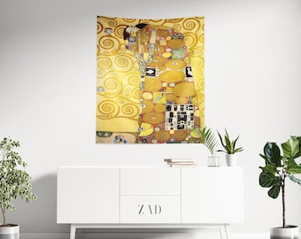 Gustav Klimt Tapestry, Klimt Wall Tapestry, Masterpiece Fabric Wall Art, Valentines Day Gift, Klimt Wall Art Decor, Love Wall Hanging Art