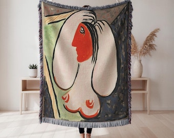 Manta tejida con retrato femenino abstracto, tapiz abstracto moderno, decoración de pared colorida y llamativa, regalo para amantes del arte, tapiz de pared, decoración del hogar