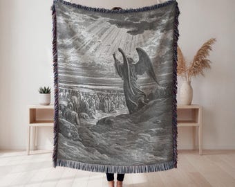 Gustave Dore woven blanket, vintage biblical engraving, religious home decor gift, Wall Tapestry, Home Decor, Art Blanket