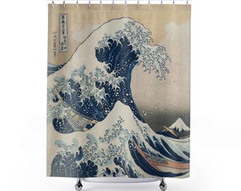 Japanese Shower Curtain | The Great Wave Off Kanagawa | Hokusai Art | Ocean Bathroom Decor | Coastal Shower Curtain