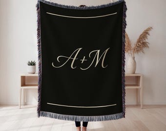 Personalized Monogram Woven Throw Blanket, Custom Mr & Mrs Design, Couple Gift, Wedding, Engagement, Housewarming, Anniversary Present