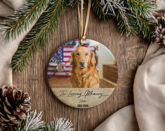 Regalo por la pérdida de un perro / Adorno conmemorativo personalizado para perro / Recuerdo con foto de mascota personalizado / Adorno navideño para perro