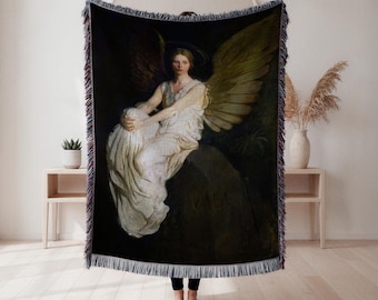 Angel Woven Blanket, Dramatic Angelic Scene Tapestry Throw, Moody Wall Decor, Angel Lover Gift, Wall Tapestry, Home Decor, Art Blanket