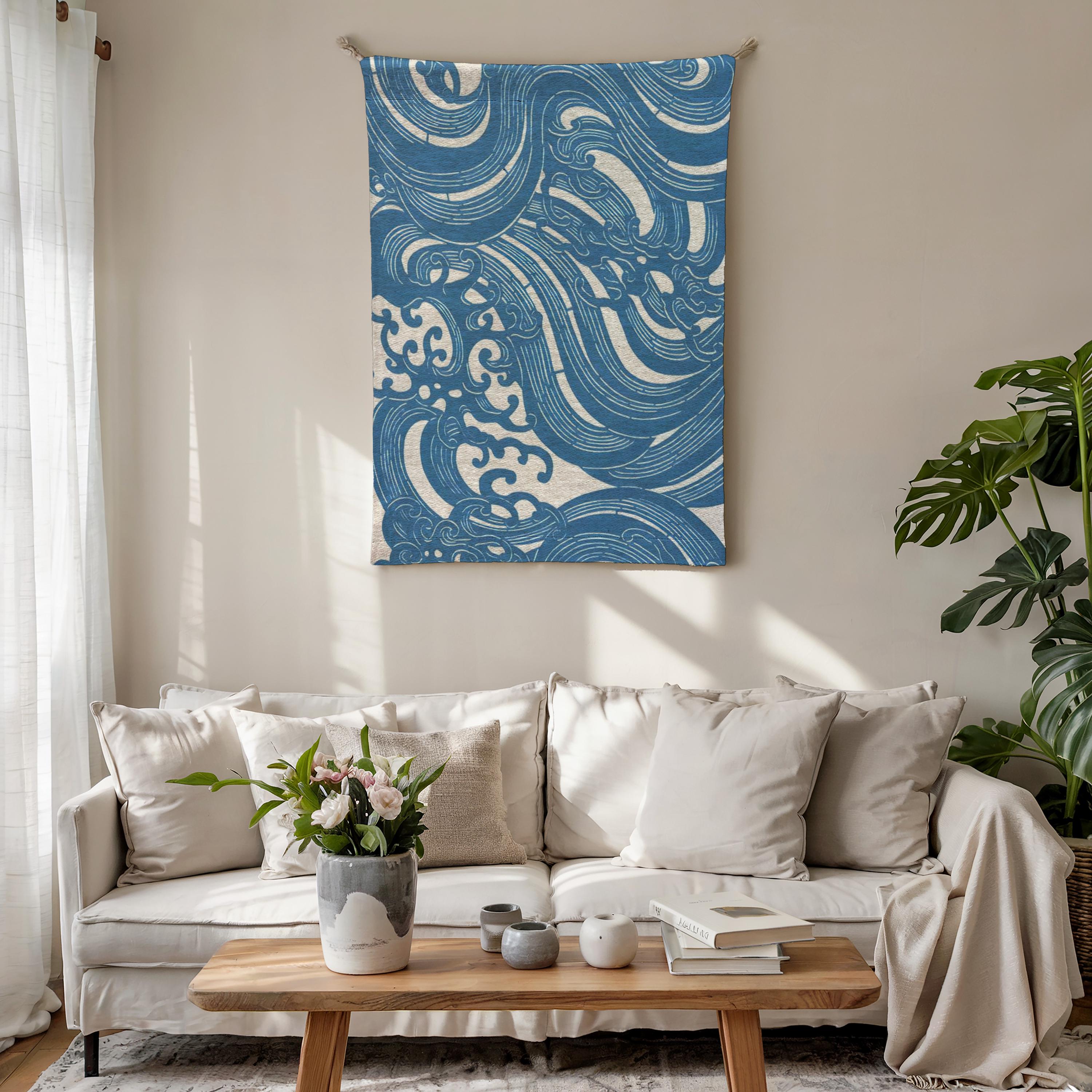 Waves Woven Throw Blanket, Blue Ocean Wave Pattern, Coastal Décor