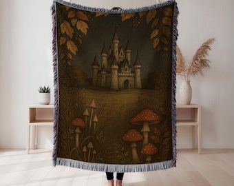 Enchanted Forest Woven Blanket, Fairy Tale Nature Scene, Cottagecore Home Decor, Cozy Throw, Magical Woodland Wall Cover Gift, Wall Tapestry