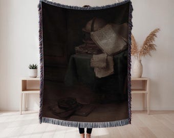 vintage book still life woven blanket, library wall decor, reading nook throw, book lover gift, Cottagecore Tapestry, Wall Tapestry
