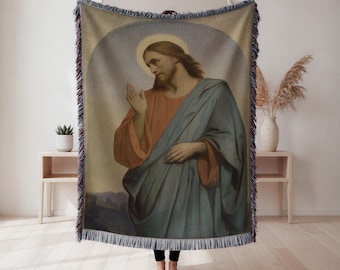 Coperta tessuta di Gesù Cristo, arazzo con ritratto religioso, decorazione murale spirituale edificante, regalo cristiano, arazzo da parete, arredamento per la casa