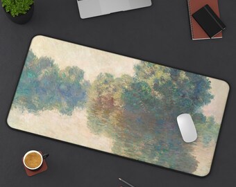 Neutral Desk Mat, Blue Mousepad, Claude Monet Art, Neutral Landscape, Monet Decor, Monet Desk Mat, Monet Gift, Beige Painting, Office Decor