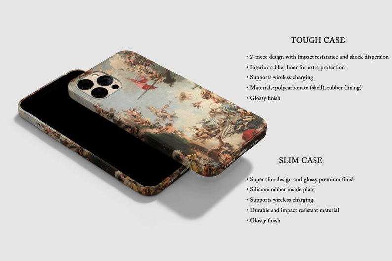 Puede incluir: Dos fundas para tel&eacute;fono con una pintura de &aacute;ngeles en la parte posterior. La funda de la izquierda es una funda delgada y la funda de la derecha es una funda resistente. Ambas fundas admiten carga inal&aacute;mbrica.