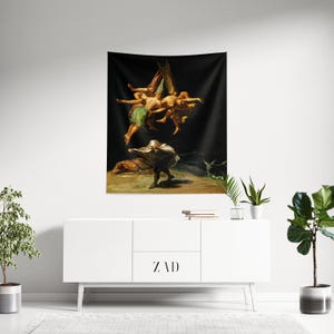 Witch Tapestry, Dark Tapestry, Francisco Goya Art, Flight Witches Sabbath, Gothic Tapestry Decor, Vintage Tapestry Art, Witch Decor