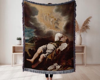 Angels Woven Blanket, celestial scene tapestry throw, religious home decor, spiritual gift, Wall Tapestry, Home Decor, Art Blanket