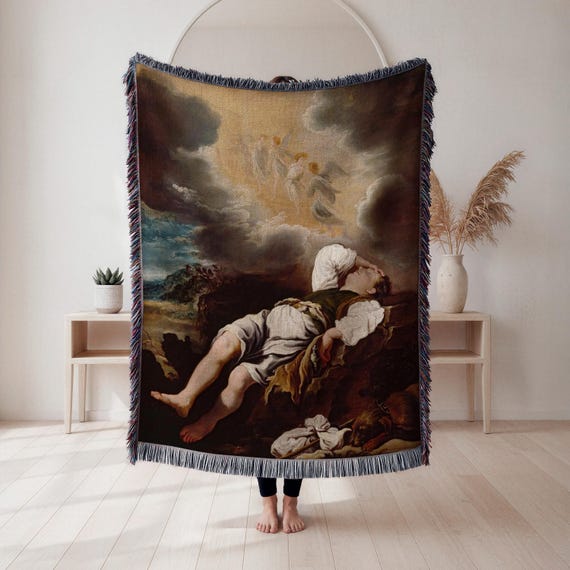 Angels Woven Blanket, Celestial Scene Tapestry Throw, Religious 