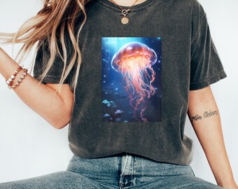 Koszulka z motywem meduzy | Sztuka oceaniczna | Koszulka z motywem fantasy | Podwodny nadruk | Unikalny design | Artystyczna koszulka