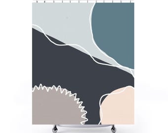 Abstrakter Duschvorhang | Moderne Kunst | Geometrisches Badezimmer | Minimalist Duschvorhang | Buntes Dekor | Abstraktes Muster