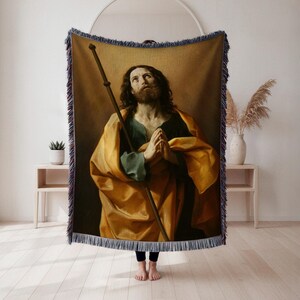 Praying saint woven throw blanket, Baroque devotional art décor, religious gift, Wall Tapestry, Home Decor, Art Blanket