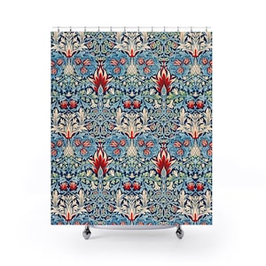 Strawberry Thief Shower Curtain | William Morris Design | Vintage Bathroom | Arts And Crafts | Floral Decor | Nature